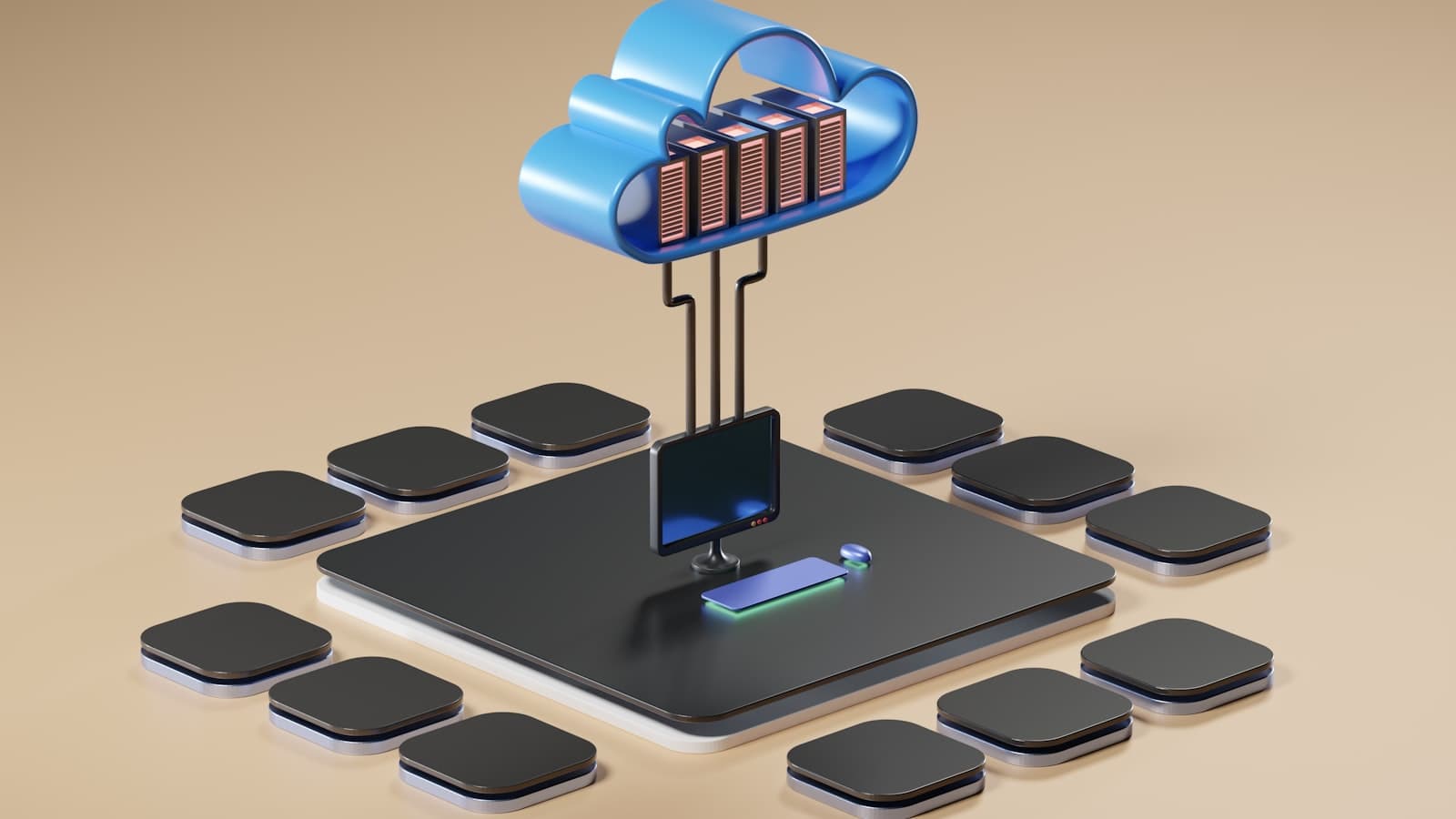 Cloud computing infrastructure visualization with connected nodes
