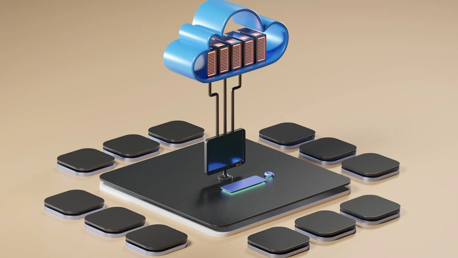 Cloud computing infrastructure visualization with connected nodes