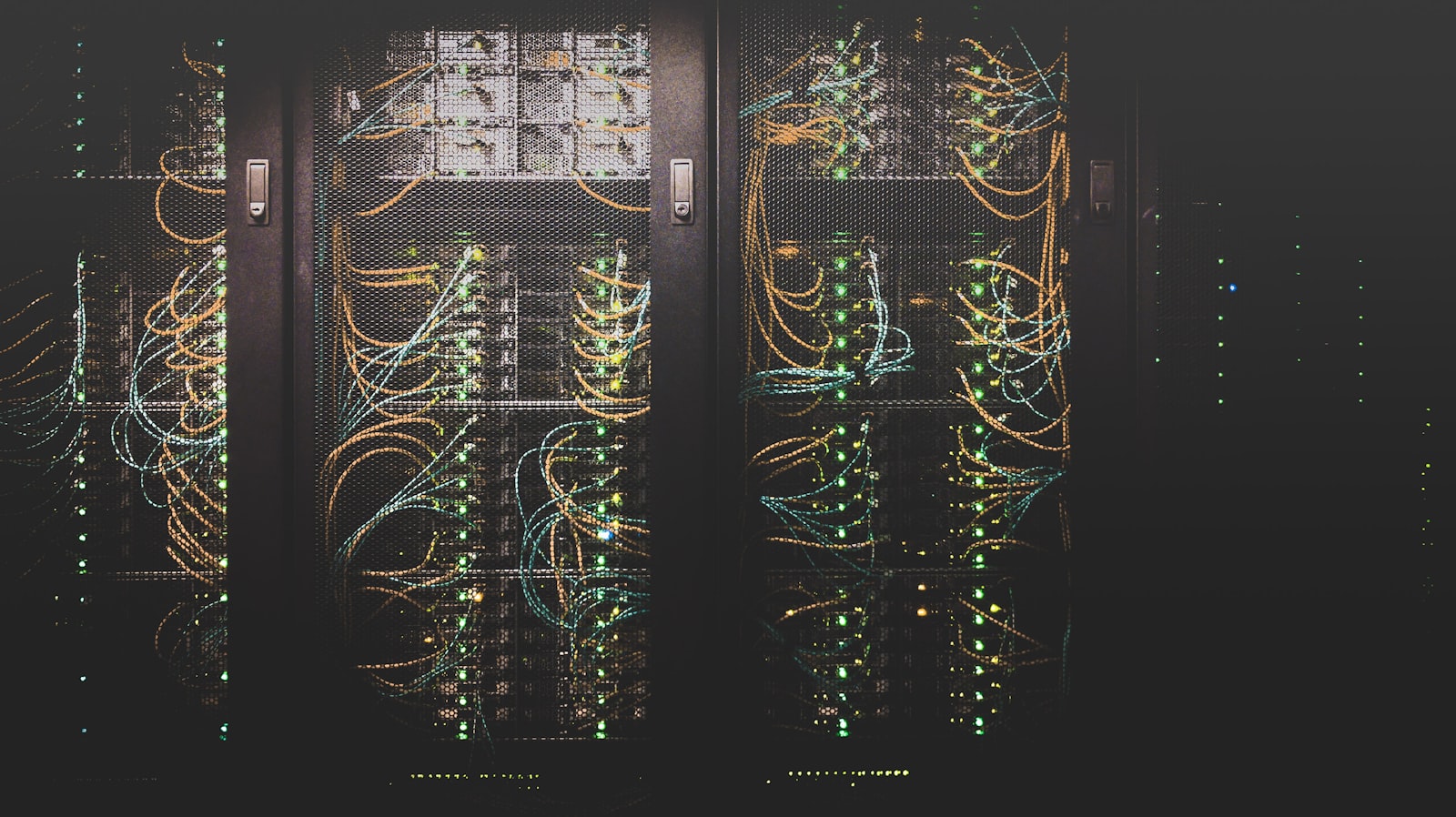 Modern data center server rack with neatly organized network cabling