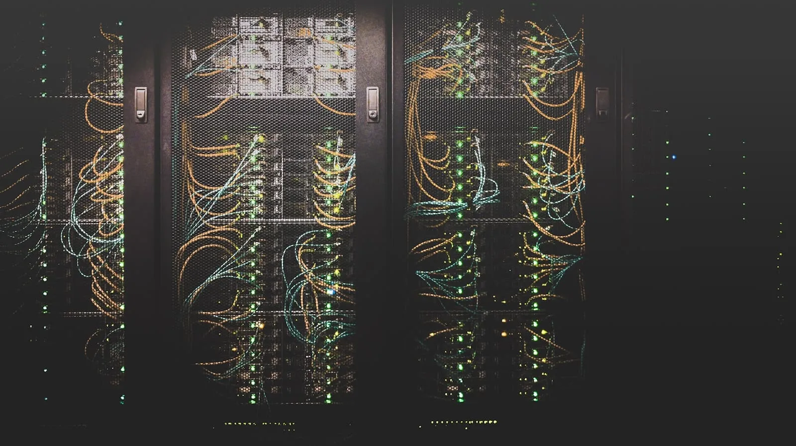 Modern data center server rack with neatly organized network cabling