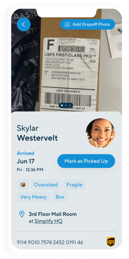 Mailroom reception UI
