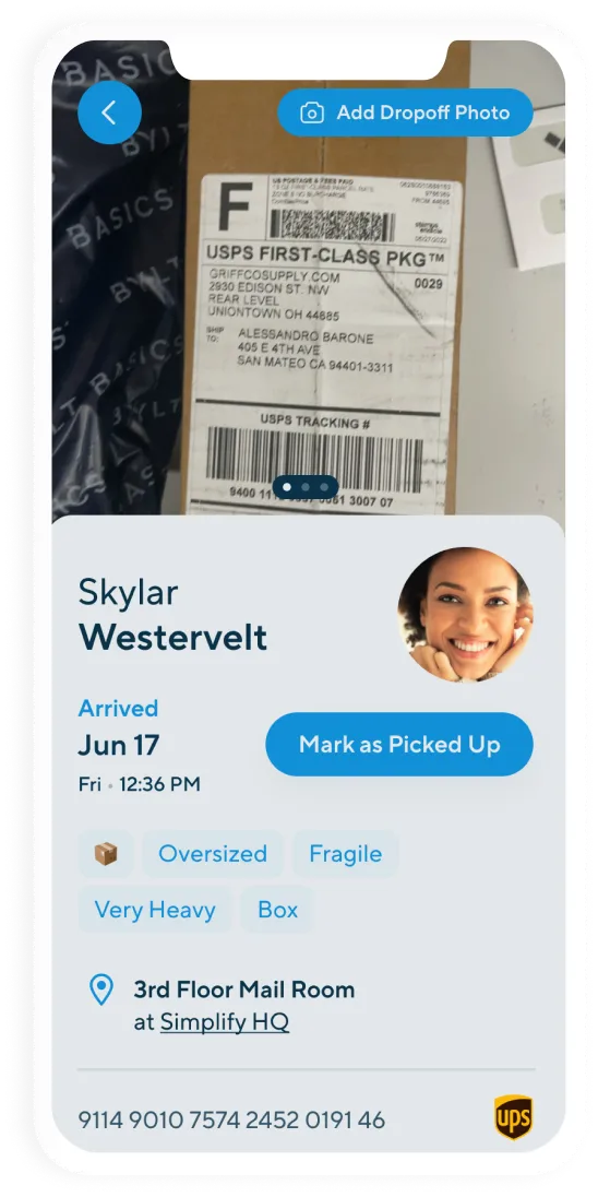 Mailroom reception UI